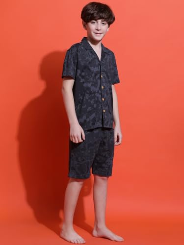 Image of Li'l Tomatoes Boys 100% Cotton Night Suit | Summer Printed Shirt & Shorts Set | Soft & Breathable Sleepwear | 9-16 Years