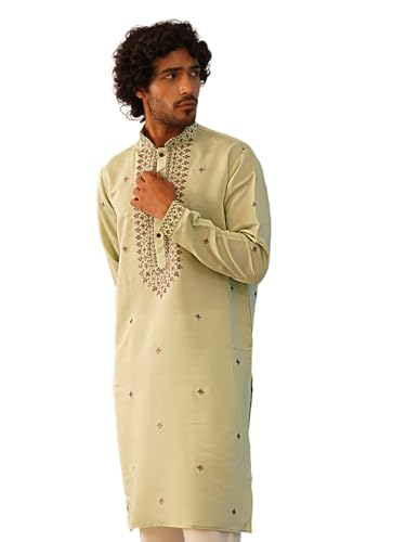 Image of Jompers Men's Pista Sequin Embroidered Kurtas (Pista, M)