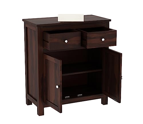 Image of Solid Sheesham Wood Wooden Sideboard Storage Cabinet : Ideal for Living Room and Bedroom with 2 Drawers and 2-Shelf Storage (Clovis, Walnut Finish)