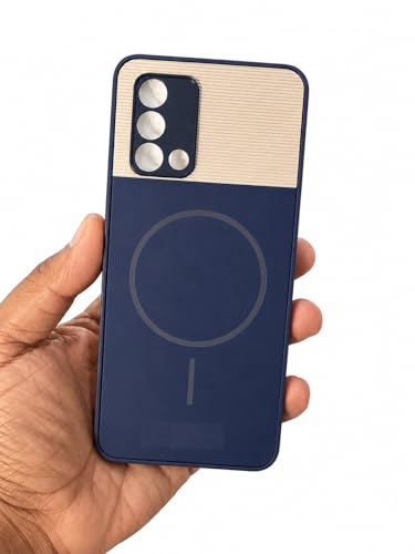 Image of Bintage Mac Safe Design Hard Slim Back Case | Soft Border Camera Protect | Dual PU Leather Finish Back Cover Compatible for Oppo F19 / Oppo F19s 4G - Royal Blue