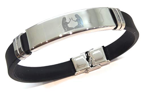 MODA MavillA Bracelet homme Boutons de manchette signes du zodiaque caoutchouc acier fermoir acier noir taille réglable 21-22 cm fabriqué à la main Made in...