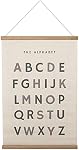 Bon et Beau 16 x 24 Inch Embroidered Alphabet Poster Framed with Wood Hanger - Neutral Gray Wall Decor for Boys Nursery, Bedroom, Playroom, Toddler and Kids Room