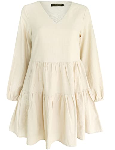 FANCYINN Cute Shift Tunic Dress for Women Ruffle Swing Babydoll Mini Long Sleevee Dress with Pockets4