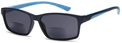 Newvision® - Gafas bifocales premontadas con lentes oscuras, 100% de protección contra los rayos UV, gafas de sol bifocales para hombre, estilo deportivo, NV1133 (+2.50, azul) Cover