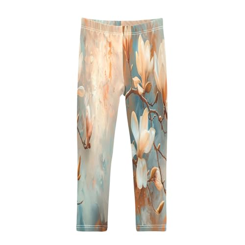 Bolaz Toddler Girls Leggings Printed Yoga Pants Leggings Magnolia White Flower for Kids