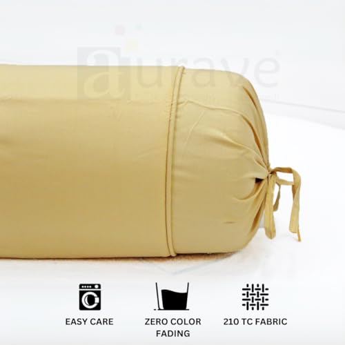 Image of AURAVE Cotton 210 TC Bolster Cover with Drawstring Closure, Set of 2, Soft Breathable Durable Machine Washable for Sofa Bed & Home Decor, 15 inchx30 inch Gold | Cover Only