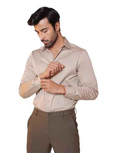 Image of SUBTRACT Men's Slim Fit Solid Spread Collar Cotton Satin Evening Shirt | Stylish Men's Wear Shirt for Office or Party