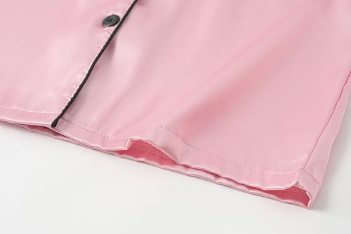 Satin Summer Pajamas for Big Girls Unisex Kids Silk Button Down Short Sleeve & Shorts PJS Size 8-164