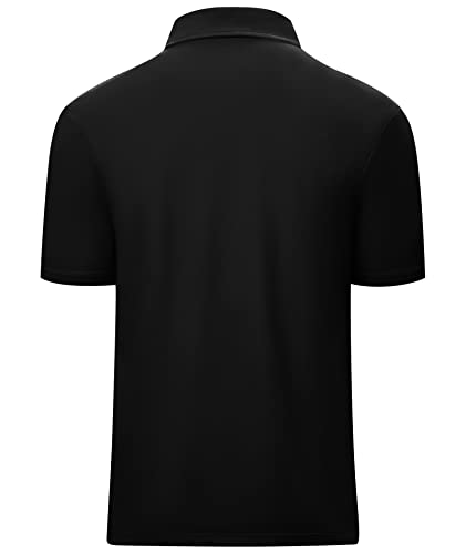 V Valanch Moisture Wicking Shirts For Men Polo Zipper Sport Short Sleeve Black Polo Shirt Casual(Black) #TOP1