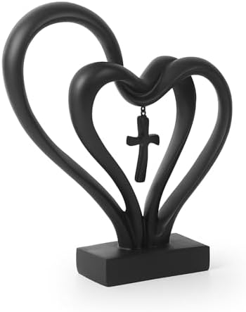 Aoneky Dubbel Hart Standbeeld met Hangend Kruis - Liefde Harthars...