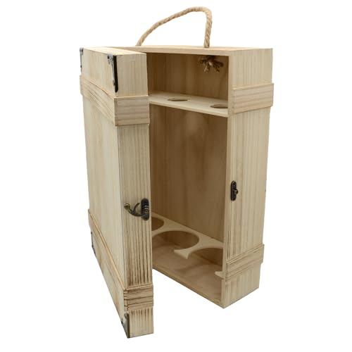 UNUS Weinkiste Holz geflammt rustikal für 3 Flaschen, Geschenkebox,...