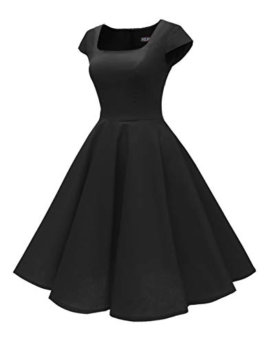 Pukavt ASLY1BLACK-M-PU Women'S Cocktail Party Dress Cap Sleeve 1950 Retro Swing Dress thumb #4