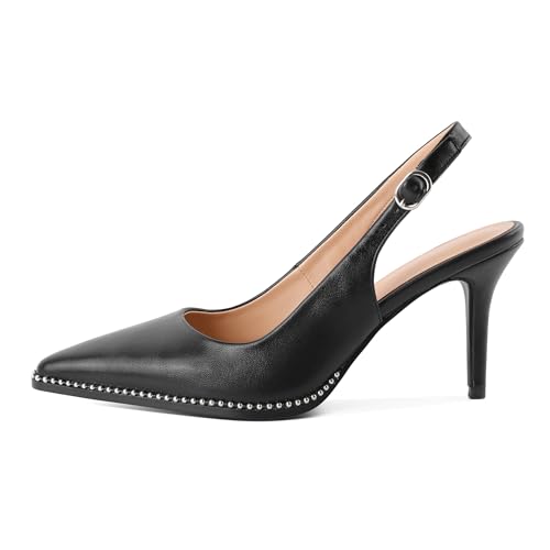 Image of SAMMITOP Women Slingback Heels Stilettos Closed Pointed Toe High Heel Silver Beaded Pumps Comfortable 3.5 Inch High Heels for Women Dressy Shoes