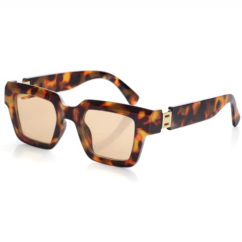 Image of Onrtry Fashion Square Sunglasses for Women Men Rectangle Thick Frame Sun Glasses 90s Designer Style Black Shades