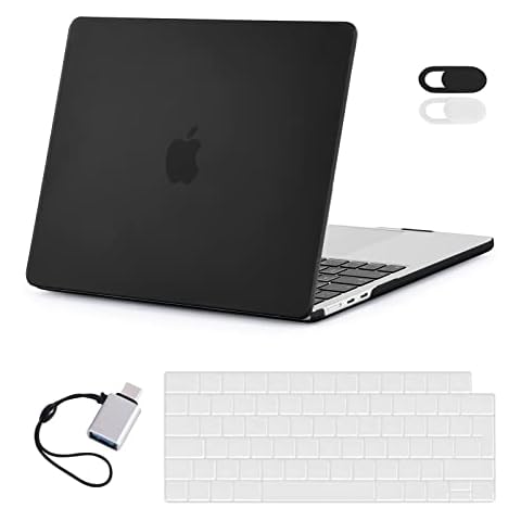 EooCoo Case compatible for NEW Macbook Air 13.6 inch M2 A2681 with Touch ID, 2022 Release, Plastic Matte Hard Shell + Keyboard Cover + Camera Privacy Cover + USB C to USB Adapter, Black Cover