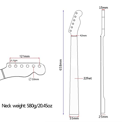 Bticx Pescoço de guitarra elétrica – 22 trastes Maple inacabado para substituição do pescoço da guit