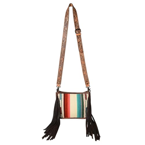 American Darling Crossbody Saddle Blanket Fabric Genuine Leather Western Women Bag Handbag Purse | Travel Bags College Casual