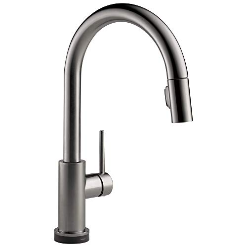 Delta Trinsic Black Stainless Touch Kitchen Faucet with Pull Down Sprayer, Modern Single Hole Touch On Kitchen Sink Faucet, Single Handle, Black Stainless 9159T-KS-DST