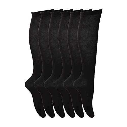Youngly 6 Pairs of Cotton Lycra Plain Knee High Socks Extra Long Smooth Socks for Women & Girls Knitted UK Size 4-6