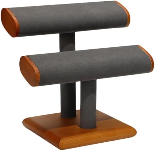 腕時計スタンド、木製、2〜4本収納、ボックス、アクセサリー無垢材ブレスレットラック、ジュエリーブレスレット、ヘアバンド、ジュエリーディスプレイカウンター、ディスプレイ (二重層,グレー)