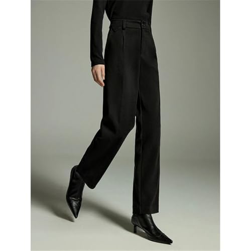 Women's Wool Suit Trousers High Waist Straight Leg Winter Business Pants4