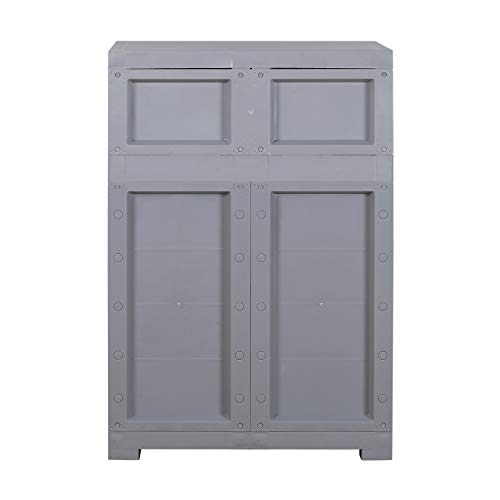 Image of Cello Novelty Dual Plastic Shoe Rack with Dustproof Doors| 3 Year Warranty | Chappal /Slipper /Footwear Stand for Home, Living Room, Office, Outdoor| Blue & Grey Colour