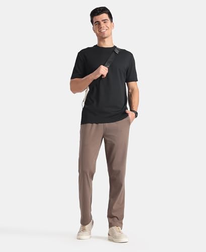 Image of Jockey AM49 Men's Super Combed Cotton Rich Slim Fit Trackpants with Side Pockets and Zipper Media Pocket