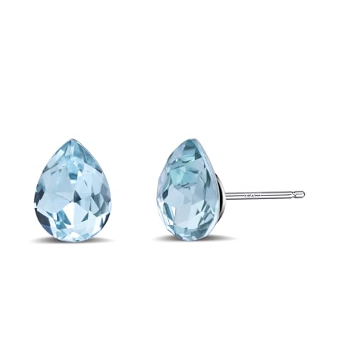 Weviway Silver Aquamarine Stud Earrings for Women Girls Blue Teardrop Earrings 925 Sterling Silver Cubic Zirconia Stud Earrings Handmade Crystal Earrings for Gifts