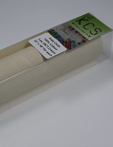 Image of KCS 3 pc of 15 inch x 18 inch Counted Cross Stitch Cotton Aida Cloth Needlework Rolled Fabric Box,18CT,Cream