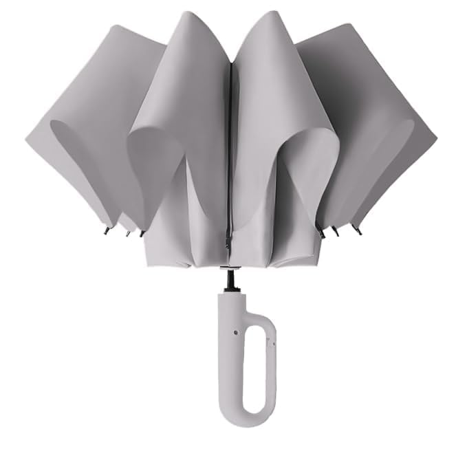 Image of FLYNGO Umbrella for Rain Big Size with Carabiner Handle, UV Coated 3-Fold Travel Umbrella for Sun Protection, Windproof Reinforced 10 Dual Ribs, Automatic Open /Close