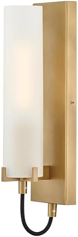 Hinkley Ryden Single Light Wall Sconce, Etched Glass Shade, Modern Industrial, Sleek, Slender, Heritage Brass Finish