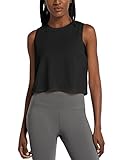 BALEAF Women's Crop Tops Workout Cropped Tank Tops Athletic Muscle Shirts Black Size L