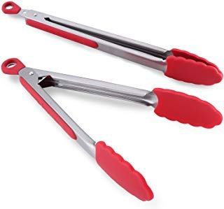 Chef Remi 2-pc Kitchen Tongs Set -2 Yr Warranty-Multipurpose 9" & 12" Strong Utility Stainless Steel with EU Silicone Tips & Locking Clips - Heat Resistant to 600°F