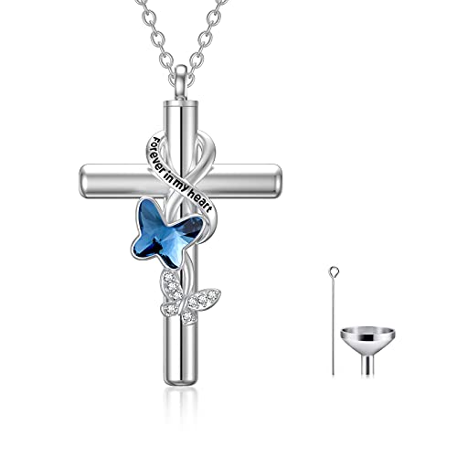 Cross Urn Necklace for Ashes 925 Sterling Silver Cremation Jewelry with Funnel Filler Kit Ashes Necklace for Human Women Girl Pets