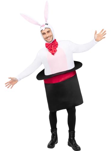 Funidelia | Disfraz de conejo en su chistera para hombre y mujer Animales   Disfraz para adultos y divertidos accesorios para Fiestas, Carnaval y Halloween   Talla Única   Blanco