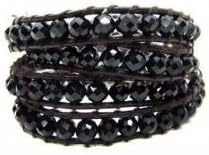 Glass Beaded Leather Wrap Bracelet for Girls and Women Made of Good Quality Glass Beads (Black)