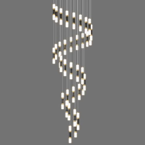 Image of 36-Light Modern Chandeliers for Entryway Ceiling Pendant Light Dimmable LED 216W Staircase Large Chandelier Lobby Living Room Foyer High Ceiling Chandelier (Black Gold)