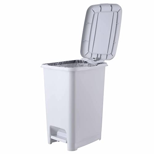Superio Slim Step On Pedal Plastic Trash Can, Waste Bin for Under Desk, Office, Bedroom, Bathroom, Kitchen (2.5 gal) (White Smoke)