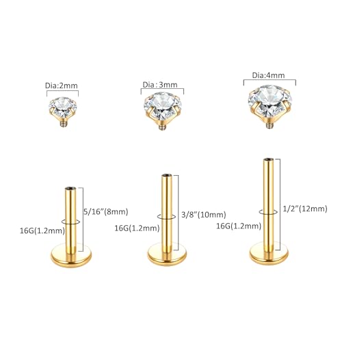 Aumeo 18G 16G Labret Jewelry Flat Back Nose Lip Rings Studs Stainless Steel Tragus Forward Helix Medusa Ashley Lip Monroe Labret Piercing Jewelry for Women2