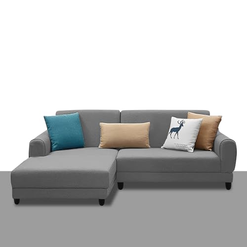 Image of Kraven LHS 4 Seater L Shape Sofa Set for Living Room (Dark Grey Fabric) Premium Fabric Sofa