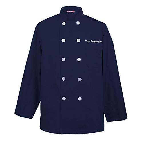 Embroidered Men's Chef Coat Chef Shirt Cook Coat Personalized with Your Text Dark Blue
