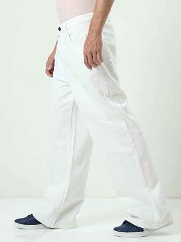 Image of Bewakoof Men's Solid Super Baggy Fit Cotton Jeans