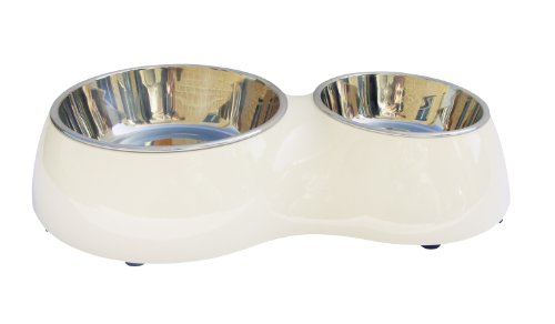 Dogit Stainless Steel Raised Dog Bowls with Plastic Cover for Both Dogs and Cats, White, 11.8 and 5.4 Ounce Dishes