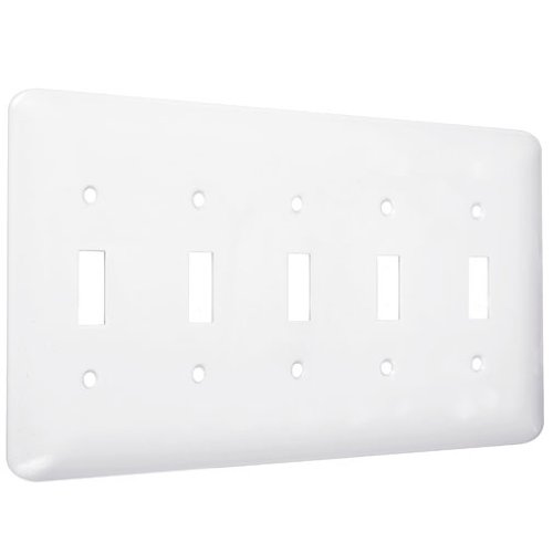 TayMac WRW-5T 5-Gang White Smooth Metal Maxi 5-Toggle Wall Plate WRW-5T, Outlet Cover Wall Plate with Screws, Light Switch Cover Plate for 5 Devices