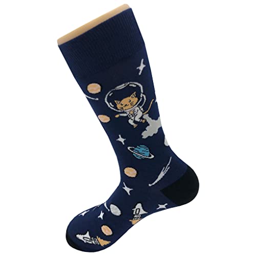 Space Cat Dress Socks Funny Novelty Crazy Fun Design Men Size 8-12 Cotton Casual Crew Colorful Funky Fancy Socks Gift for Men3