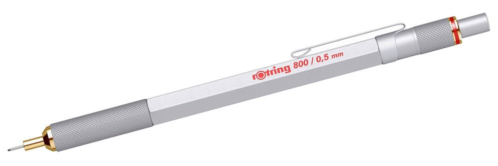 rOtring 800 Druckbleistift 0,5 mm – Silberner Metallschaft | Premium Druckbleistift mit rotem Samtbeutel | Professionelles technisches Zeichenwerkzeug