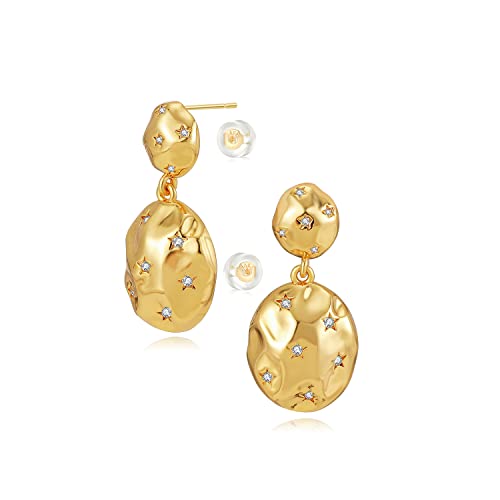 MRSXIA Pendientes colgantes para mujer, aretes ovalados de oro, con forma de estrella, circonita cúbica, relleno de oro de 18 quilates, pequeños, simples, delicados, hipoalergénicos, joyería vintage MRSXIA Pendientes colgantes para mujer, aretes ovalados de oro, con forma de estrella, circonita cúbica, relleno de oro de 18 quilates, pequeños, simples, delicados, hipoalergénicos, joyería vintage