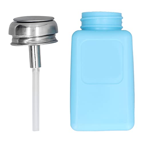 Dispenser di solvente a pressione, 200 ml, sicuro, antistatico, quadrato, con coperchio in acciaio inox, tappo vuoto per rimuovere il trucco con alcol (blu)