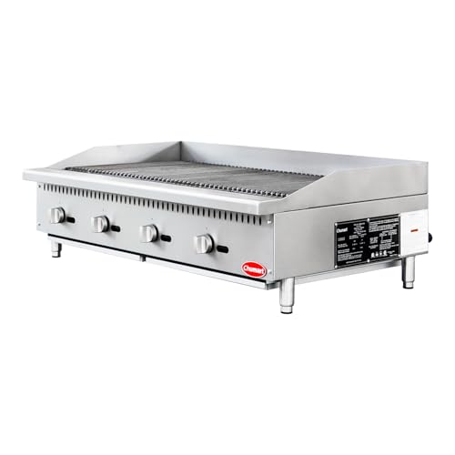 CHUMART 48” Commercial Charbroiler 4 Burners Gas Radiant Charbroiler with 140000 BTU U-Shaped Burners, Natural/Propane Gas Countertop grill with LP Conversion Kit for Restaurant