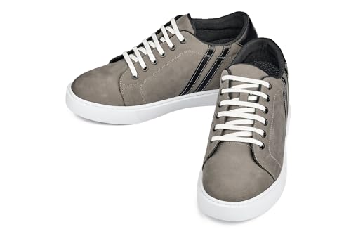 CALTO Men's Invisible Height Increasing Elevator Shoes - Nubuck Grey Leather Lace-up Fashion Sneakers - 2.8 Inches Taller - K1550 - Size 7.5 D(M) US4